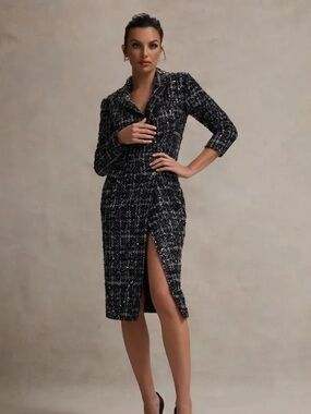Club London Black Boucle Tallored Blazer Midi